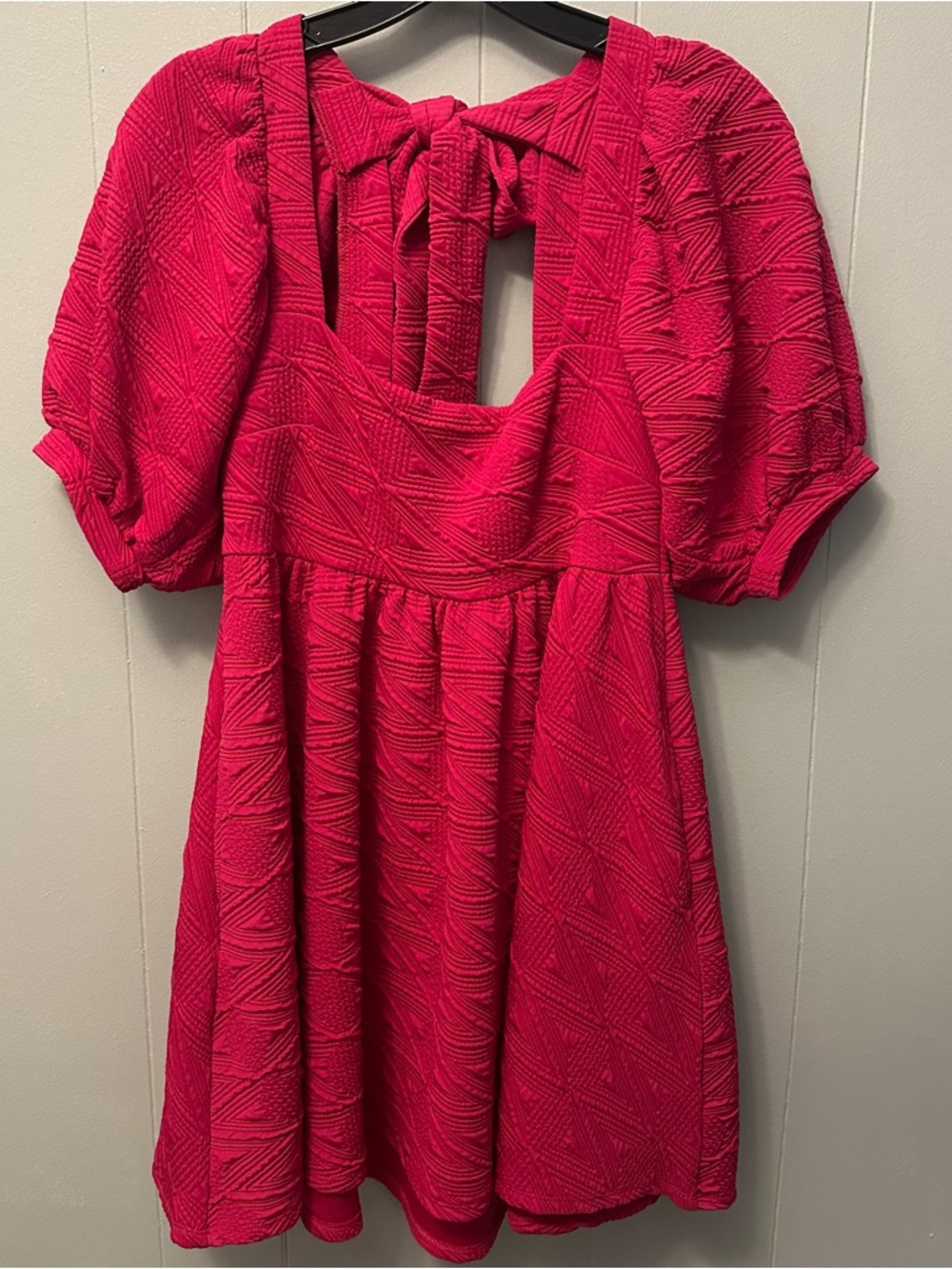 Free People Hot Pink Textured Tie-Back Mini Dress